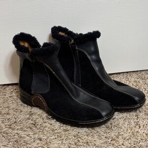 Sofft Ankle Boots Bootie Womens 7.5 M Black Suede Leather Shearling Low 1503521